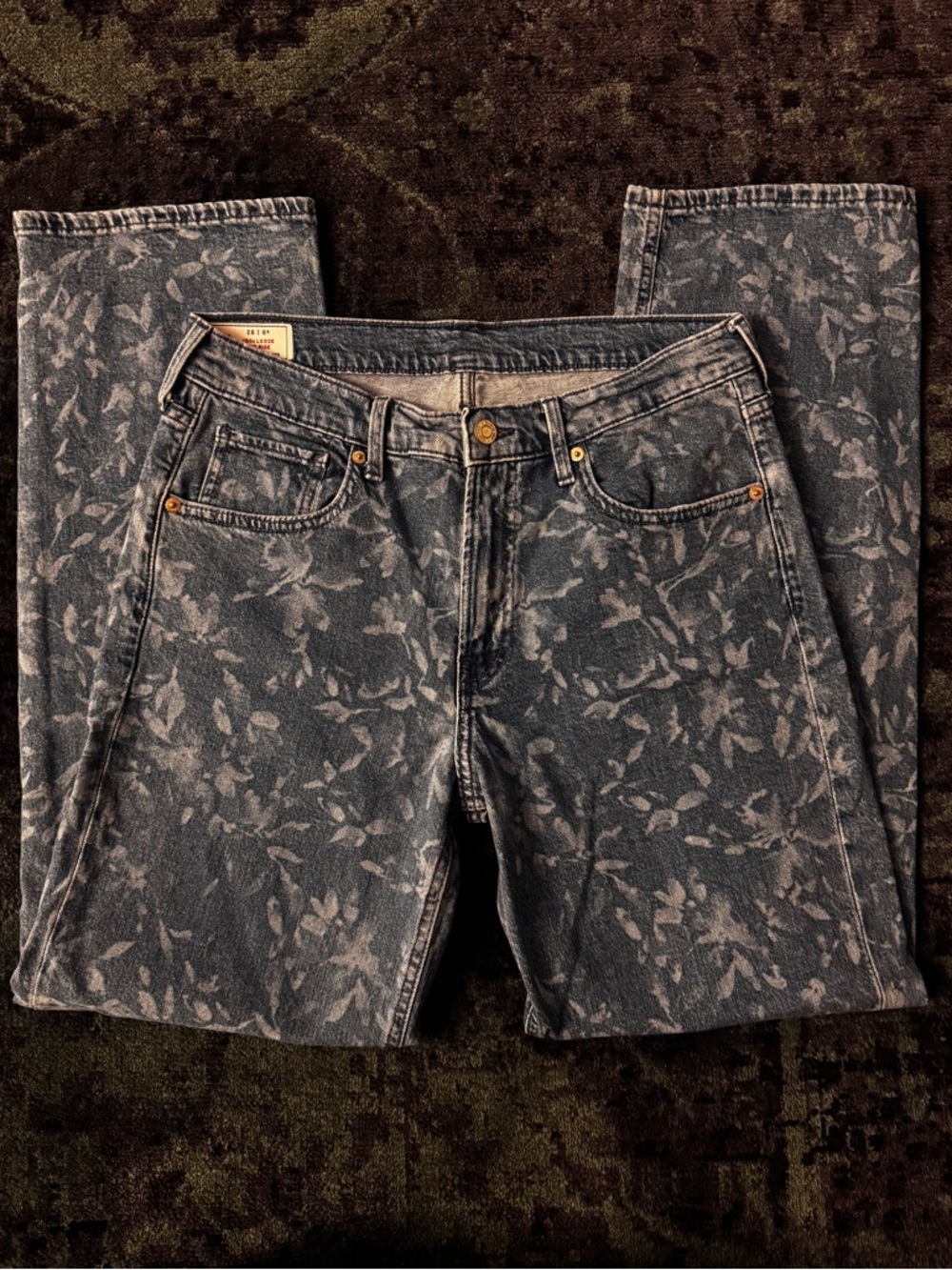 GAP  Leaf-Print Dark Blue Straight Jeans 90s loose